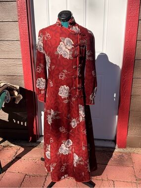 Red Floral Long Cheongsam Dress